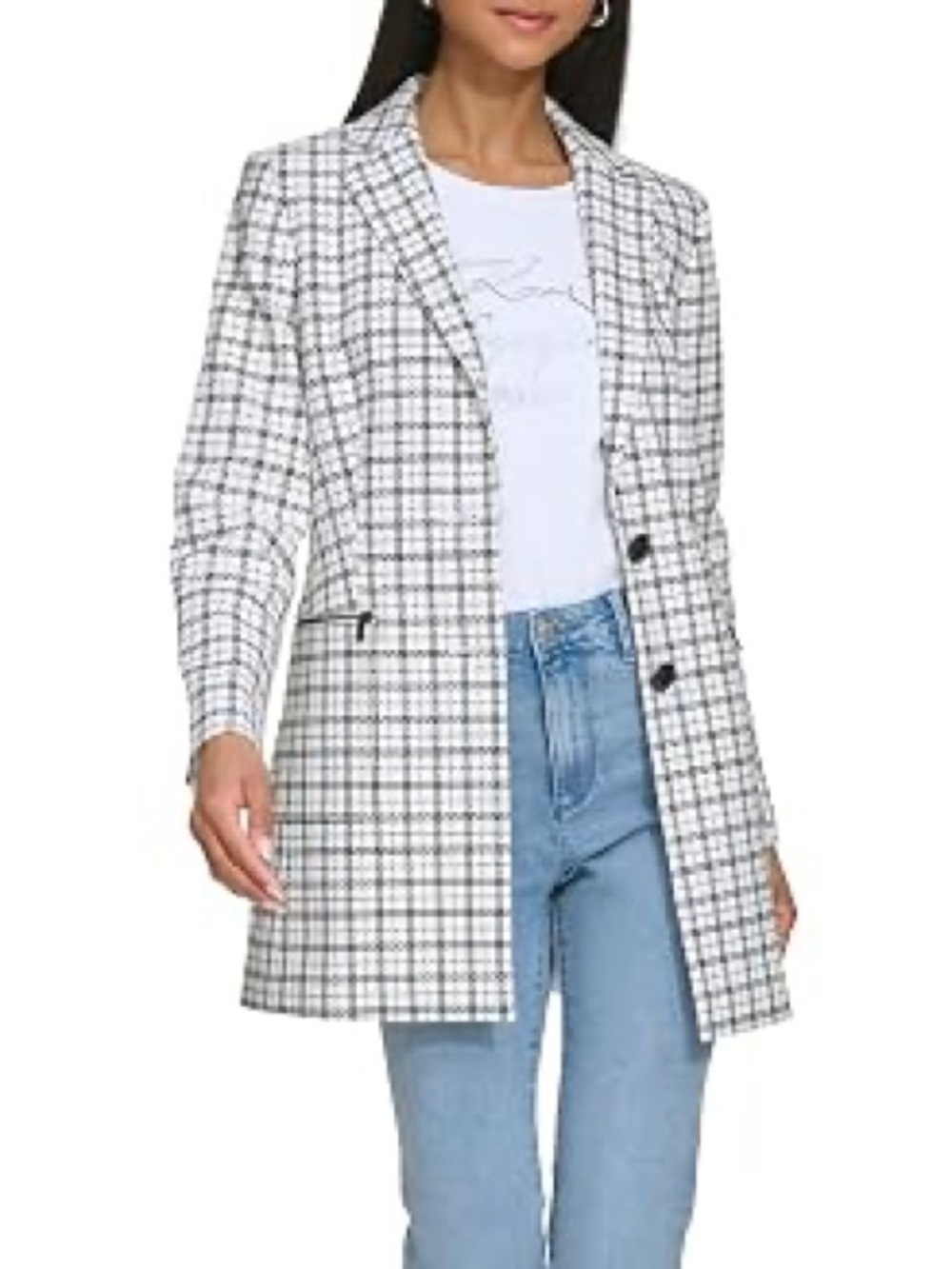 Karl Lagerfeld White and Black Checked Longline Blazer